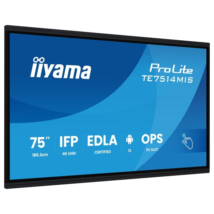 iiyama ProLite TE7514MIS-B2AG Pantalla Digital de Señalización 75" 4K UHD VA Táctil 3840x2160 16:9 8ms 60Hz 24/7 WiFi Altavoces USB-C HDMI DP Negro 1