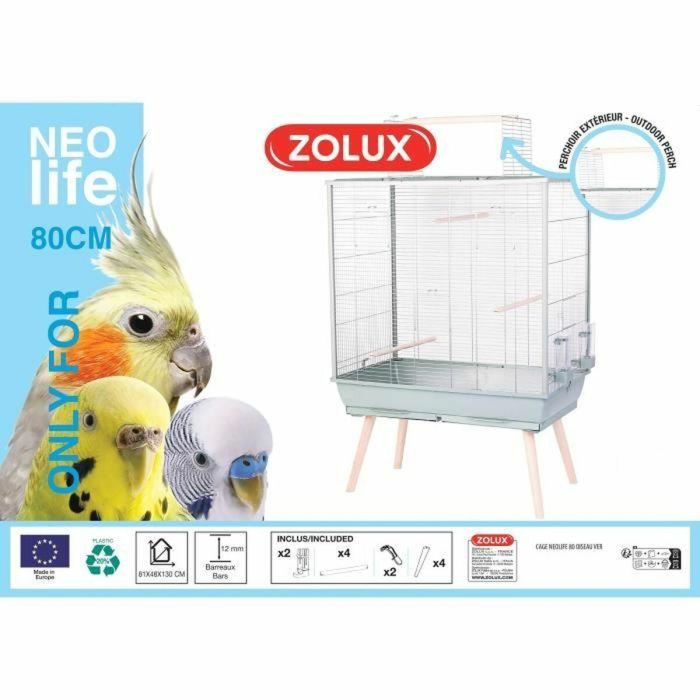 Zolux Jaula Néolife ZOL1686266460525 para Periquitos, Cacatúas y Canarios - Verde 81 x 48 x 130 cm 1