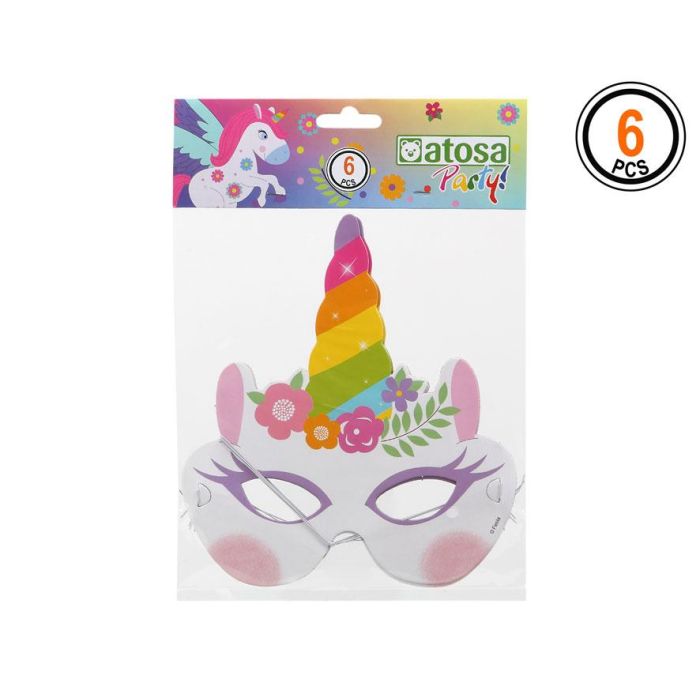 Set de 6 Máscaras de Cartón Unicornio Multicolor para Decoración