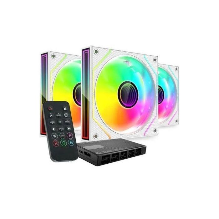 Mars Gaming MF-3DPROKIT/ 12cm Ventiladores ARGB Blanco (Pack 3) con HUB y Mando a Distancia