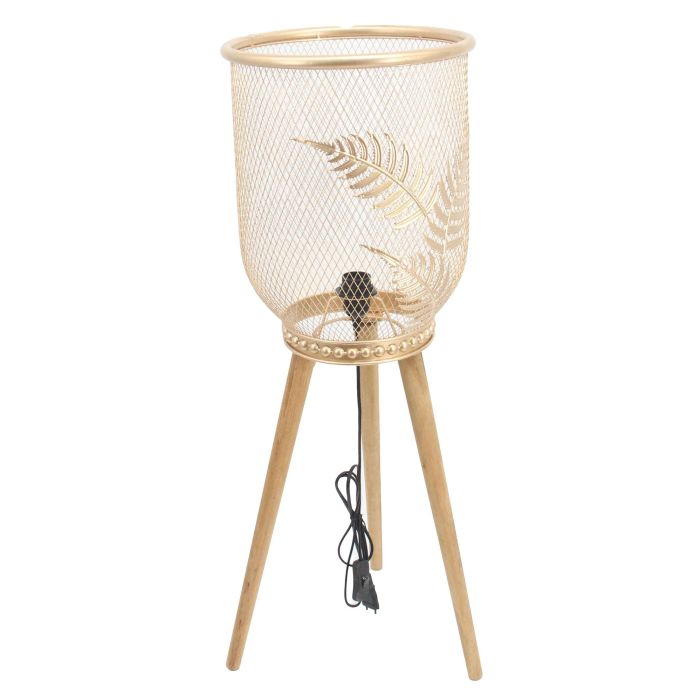 DKD Home Decor Lámpara de Sobremesa Tropical E27 de Metal y Pino Dorado/Marrón 32x90x32 cm