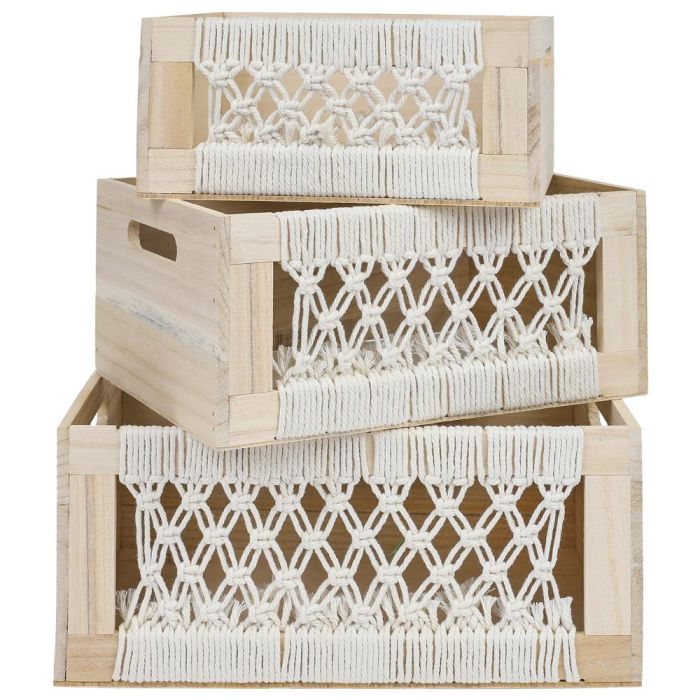 Juego De 3 Cajas Madera Boho Home Deco Factory