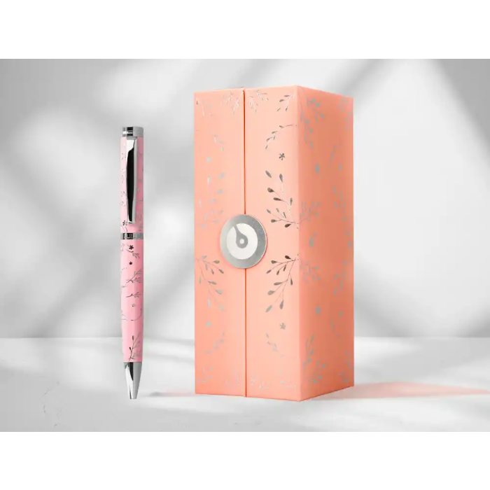 Belius Bella Boligrafo de Aluminio Diseño Plateado Relieve Tinta Azul Caja de Diseño Color Rosa 1