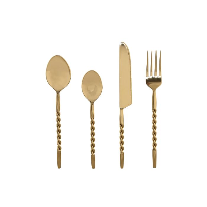 DKD Home Decor Cubertería Glam de 16 Piezas Acero Inoxidable Dorado Apto Lavavajillas Diseño Espiral