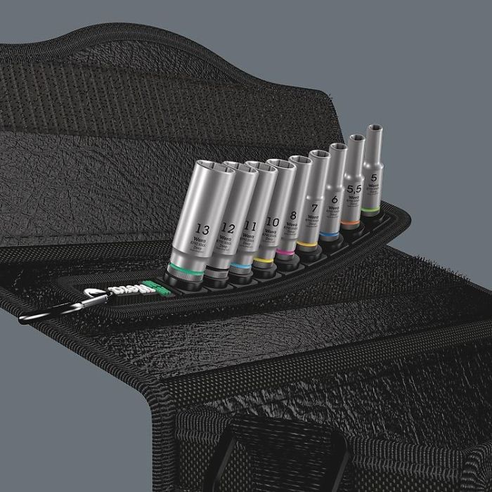 Wera 05004525001 Juego de Enchufes Belt A Deep 1 de 1/4" Métrico, 9 piezas: 5.5, 6, 7, 8, 10, 11, 12, 13 mm, 50 mm 4