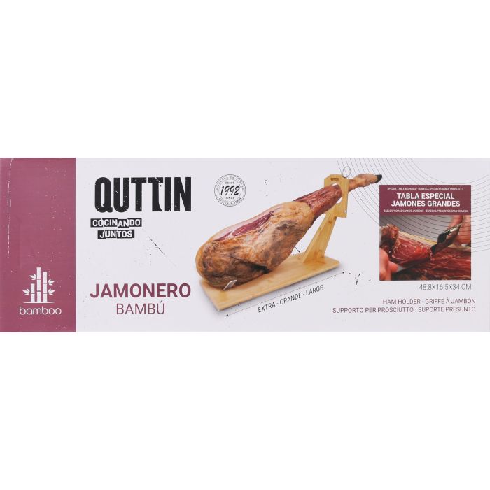Quttin Soporte Jamonero de Bambú – Base para Cortar Jamón Curado, 48.6 x 16.5 x 5.4 cm (8 Unidades) 4