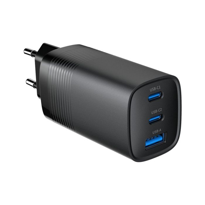 Gembird TA-UC-PDQC65-01-BK Cargador Universal de Pared 65W con Carga Rápida PD/QC 1x USB-A y 2x USB-C Negro