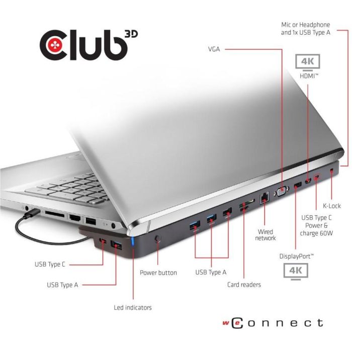 Club3D CSV-1564W65 ChargingDock USB-C 3.2 a 7xUSB/DP/HDMI/LAN/Audio 65W, Base de Acoplamiento, 4K 2 Club3D CSV-1564W65 ChargingDock USB-C 3.2 a 7xUSB/DP/HDMI/LAN/Audio 65W, Base de Acoplamiento, 4K 2