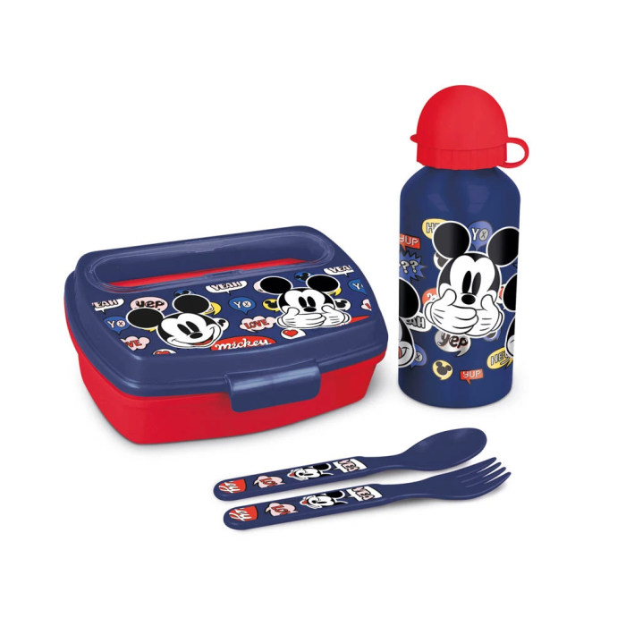 Safta Set Botella y Sandwichera con Cubiertos Mickey Mouse Happy Smiles 21x18x7cm Modelos Surtidos 1