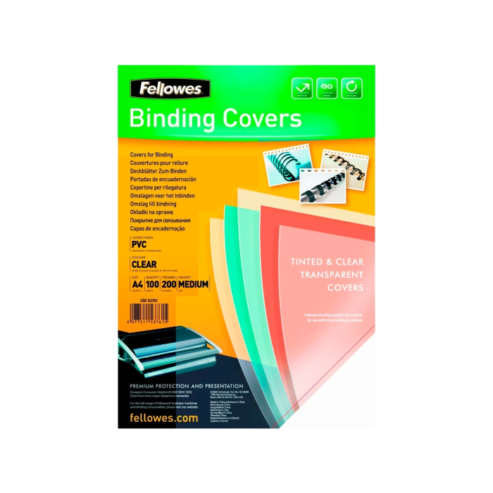 Fellowes Tapas Encuadernación A4 PVC 180 Micras Transparente Pack 100 Ud 1