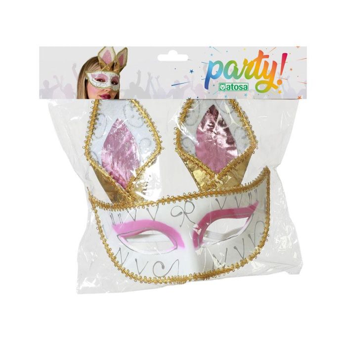 Antifaz con orejas de conejo doradas y detalles rosas - Ideal para carnaval y disfraces 1 Antifaz con orejas de conejo doradas y detalles rosas - Ideal para carnaval y disfraces 1