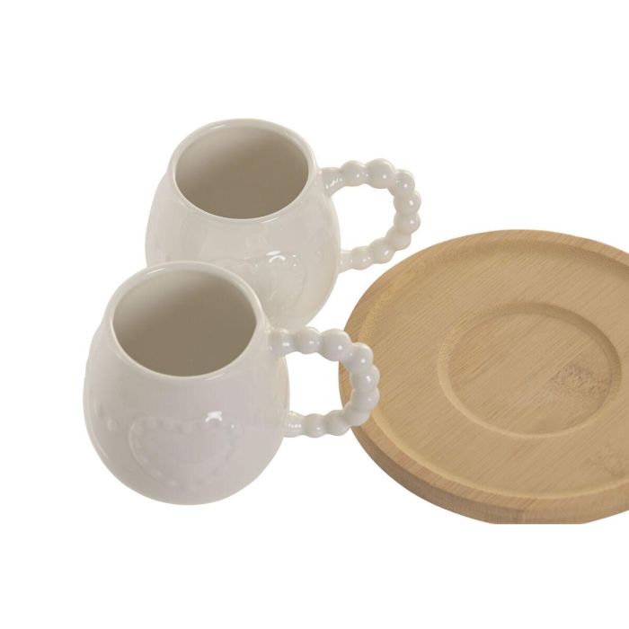 DKD Home Decor Tazas de Café Básicos Blanco 150ml Porcelana y Bambú Set 6 Corazón 7.5 x 7 x 10.5 cm 3