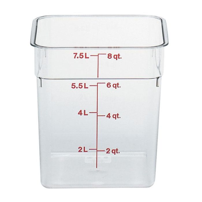 CAMBRO - 8SFSCW-135 - Recipiente cuadrado 7,6 L - 21,5 x 21,5 x 23 cm - Transparente (Tapa no incluida)