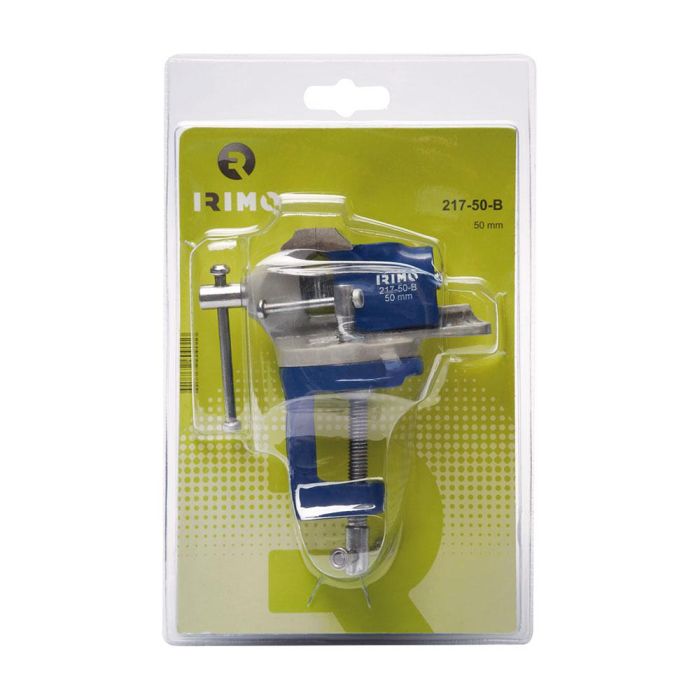 Irimo 217-50-b Tornillo de banco mini 50 mm de hierro fundido, base giratoria 360°, azul 1