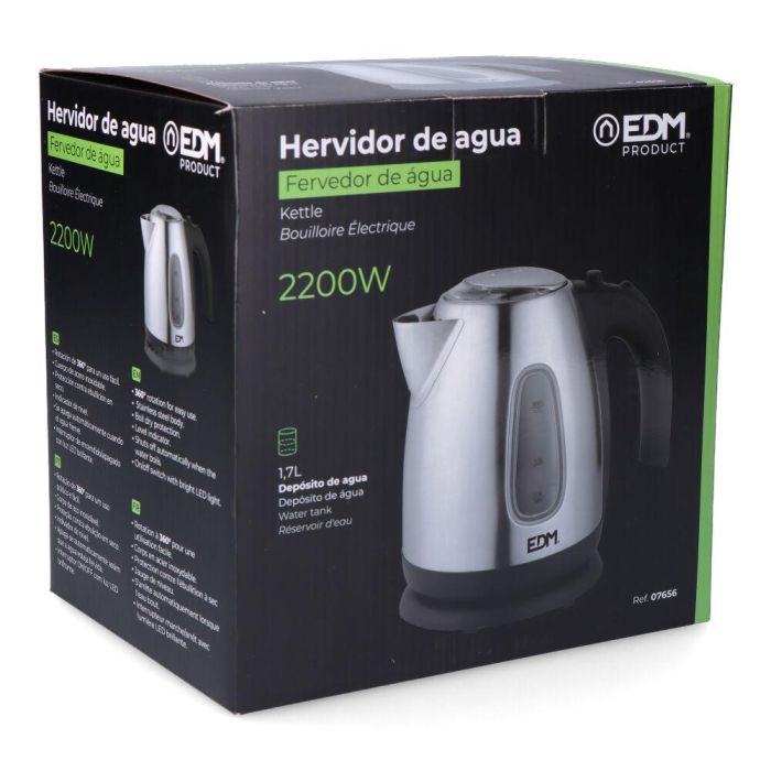 Edm Hervidor de Agua Eléctrico Kettle 2200W 1.7L Acero Inoxidable 2