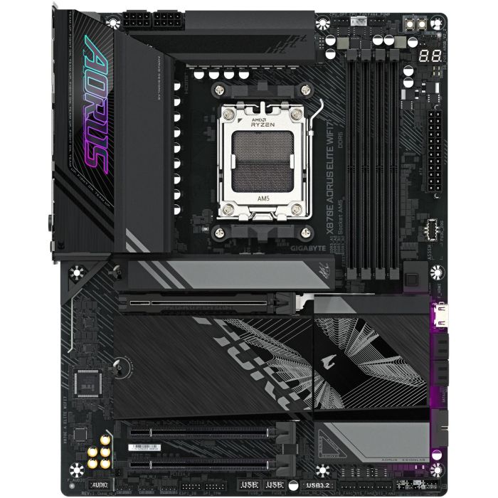 Gigabyte Placa Base X870E AORUS ELITE WIFI7 ATX AM5 para CPUs AMD Ryzen 7000, 8000, 9000, Wi-Fi 7, DDR5, PCIe 5.0, 2.5GbE LAN 1