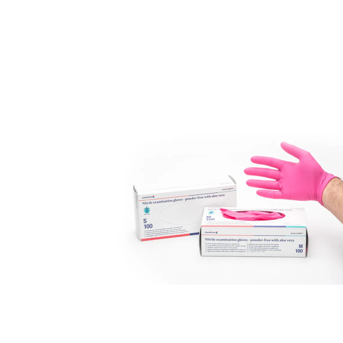 Covetrus Guantes de Nitrilo Rosa Sin Polvo con Aloe Vera Talla S 100 Unidades Hidratantes para Examen