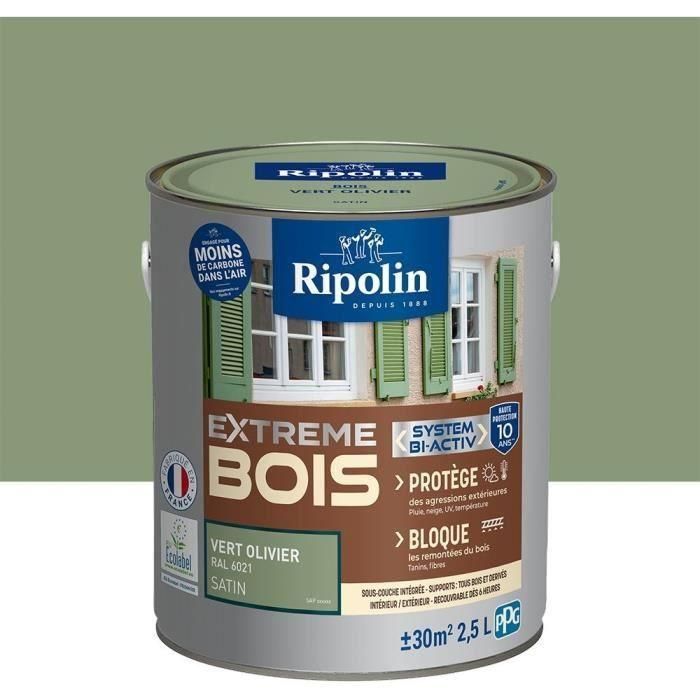 Pintura RIPOLIN para madera interior y exterior - Verde oliva Ral 6021 Satinado, 2,5L 1