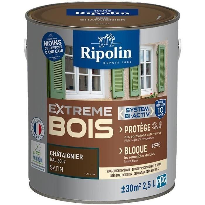 Pintura para madera extrema - Castaño satinado - RIPOLIN - 2,5 L