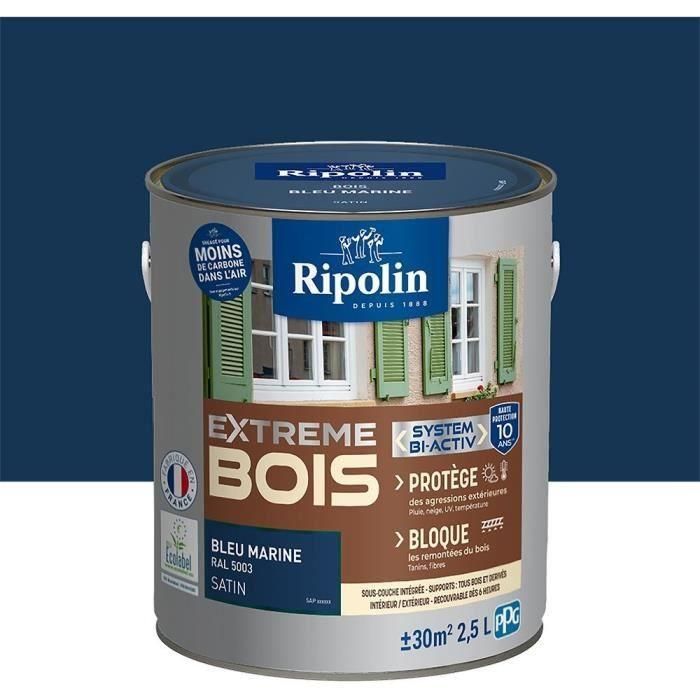 Pintura de madera para interiores y exteriores RIPOLIN - Azul marino Ral 5003 Satinado, 2.5L 1