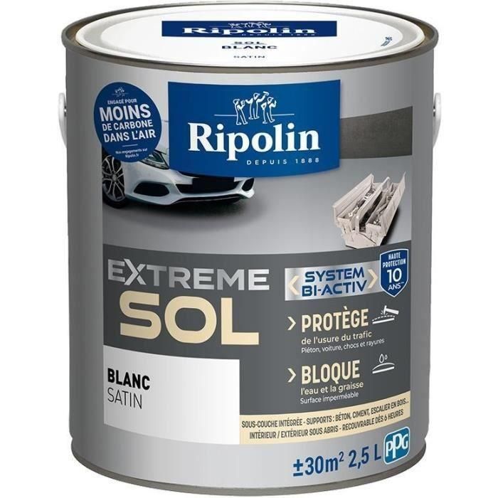 Pintura para pisos interiores y exteriores RIPOLIN - Blanco satinado, 2.5L 1