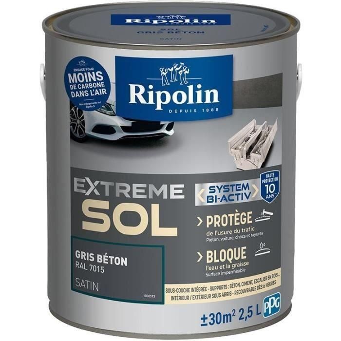 Pintura para pisos interiores y exteriores RIPOLIN - Gris hormigón Ral 7015 Satinado, 2.5L