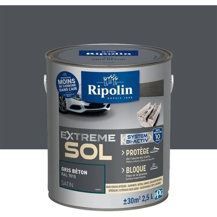 Pintura para pisos interiores y exteriores RIPOLIN - Gris hormigón Ral 7015 Satinado, 2.5L 1