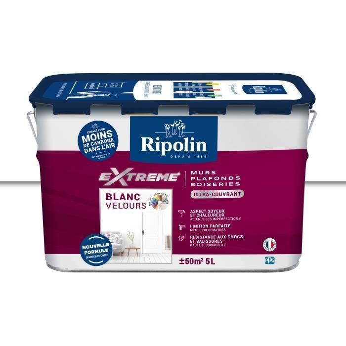 Pintura extrema para paredes y techos - Blanco terciopelo - RIPOLIN - 5 L 1