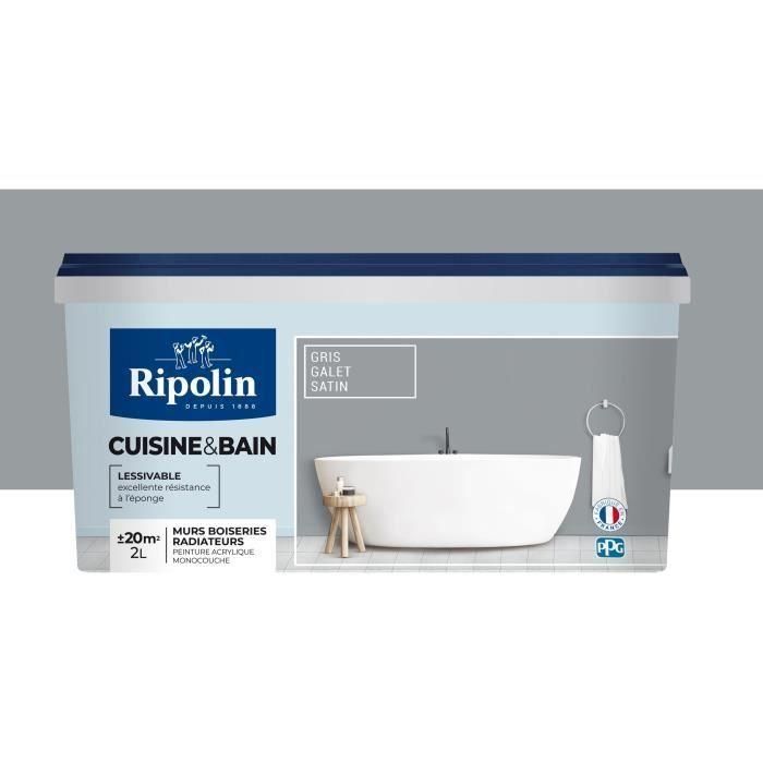 RIPOLIN Pintura mural especial para cuartos húmedos, cocina y baño - 2 L - Gris guijarro