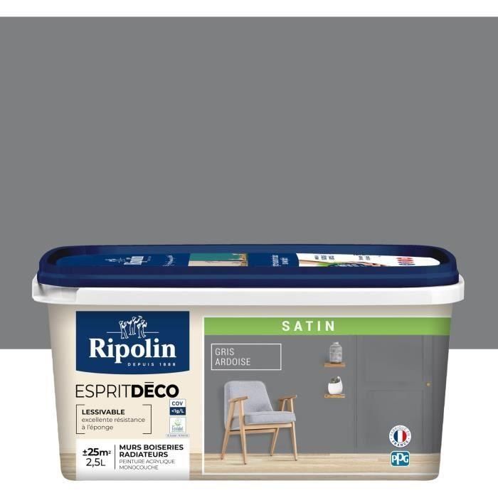 RIPOLIN Pintura de color satinado de ultra cobertura para cocina, dormitorio, salón, recibidor, entrada, pasillo - Gris pizarra 1