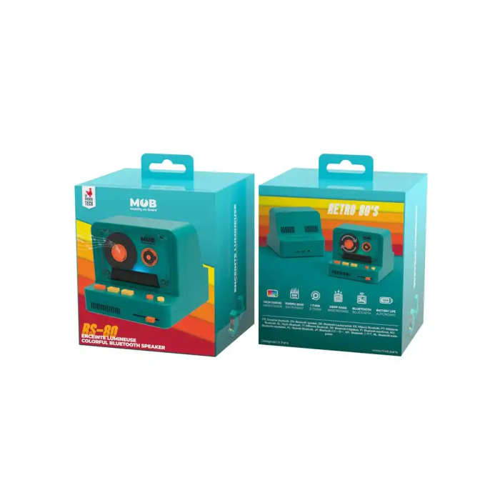 Wondee Altavoz Bluetooth Retro Blue 5W con Batería de 12 Horas y 3 Modos de Luz 5