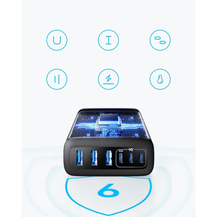ANKER 6-in-1 Ladestation 112W 3x USB-A 3x USB-C schwarz 2