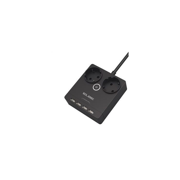 Elbe RE-001-UN Regleta 2 Tomas y 4 USB 3680W 1,8m con Protección Sobretensiones y Infantil Elbe RE-001-UN Regleta 2 Tomas y 4 USB 3680W 1,8m con Protección Sobretensiones y Infantil