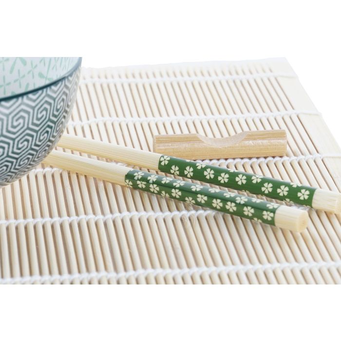 DKD Home Decor Sushi Oriental Set 16 Piezas Bambú Gres Verde Blanco 14.5 x 14.5 x 31 cm 3