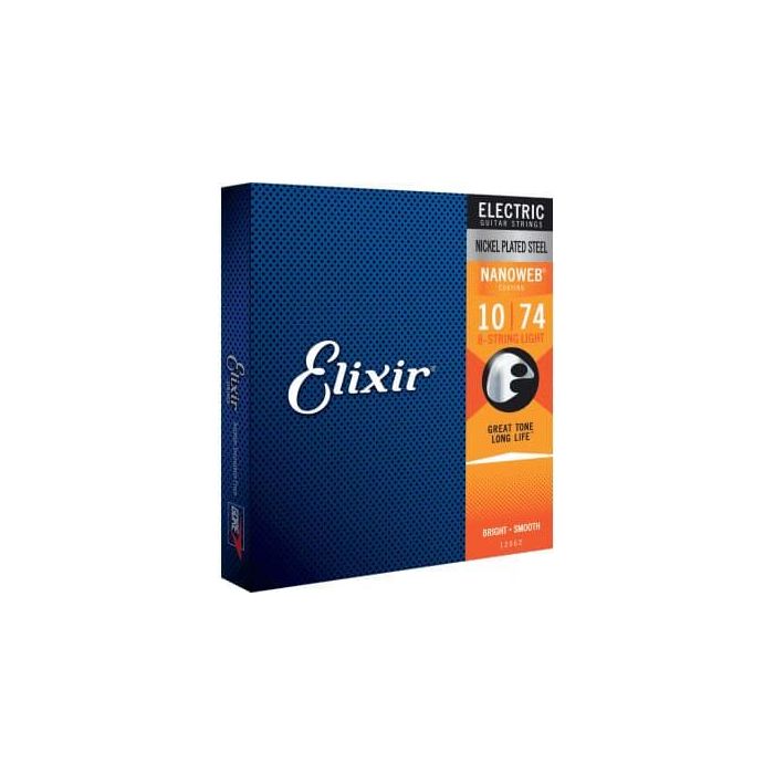 Elixir Cuerdas Guitarra Eléctrica Nanoweb 8 Cuerdas Calibre Ligero 10-74