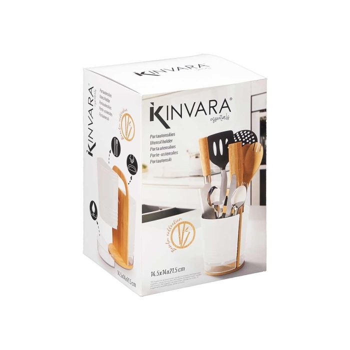 Portautensilios Kinvara Blanco 15x22x15 cm - Doble asa, plástico PP y bambú (8 Unidades) 2 Portautensilios Kinvara Blanco 15x22x15 cm - Doble asa, plástico PP y bambú (8 Unidades) 2