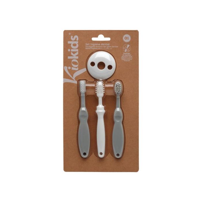 KioKids Set Higiene Bucal Evolutivo Bebé, 3 Cepillos Dentales Silicona y Nylon con Tope, Gris, +0 Meses 4 KioKids Set Higiene Bucal Evolutivo Bebé, 3 Cepillos Dentales Silicona y Nylon con Tope, Gris, +0 Meses 4
