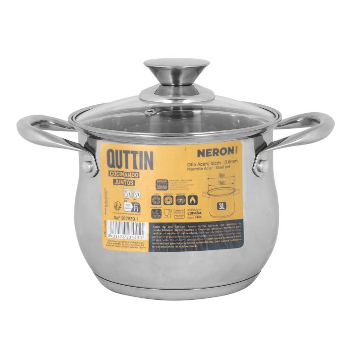 Olla New Neron 18 cm (3L) Acero Inoxidable Inde (4 Unidades) 1 Olla New Neron 18 cm (3L) Acero Inoxidable Inde (4 Unidades) 1
