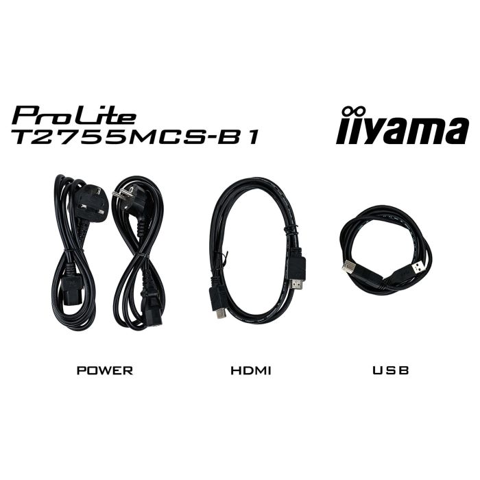 iiyama ProLite T2755MSC-B1 - Monitor táctil 27" FHD (1920x1080) IPS 5ms 60Hz con USB-C, HDMI, DisplayPort y altavoces - Negro
