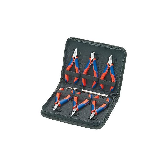 Knipex Set de Alicates de Electrónica de Precisión, 7 Piezas, con Cortacables y Rizador, en Acero Inoxidable, Estuche Poliéster