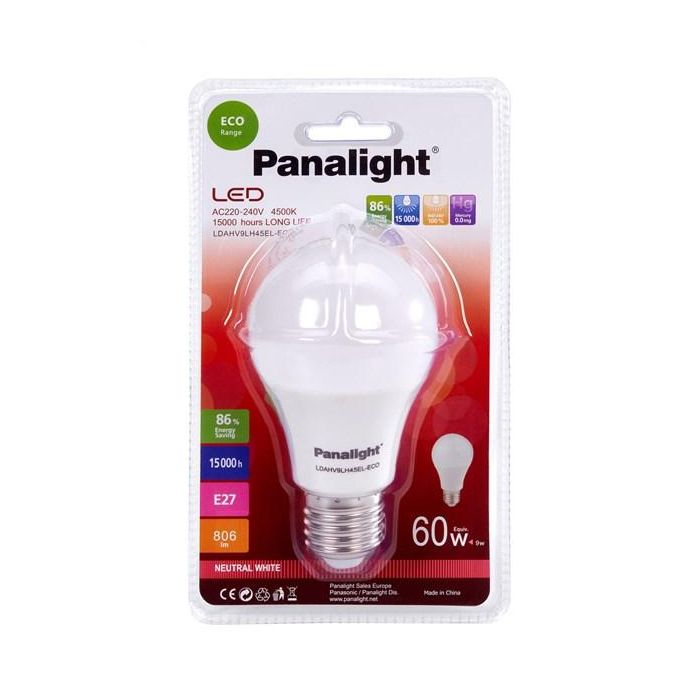 Panasonic-Panalight LDAHV9LH45EL-ECO Lámpara LED Bulbo Opaco E27 9W 4500K 270º 1 Panasonic-Panalight LDAHV9LH45EL-ECO Lámpara LED Bulbo Opaco E27 9W 4500K 270º 1