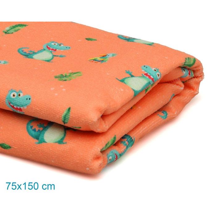 KioKids Toalla de Playa y Piscina Microfibra Secado Rápido Súper Absorbente Estampado Cocodrilo 75x150 cm Naranja con Bolsa Bebé 2