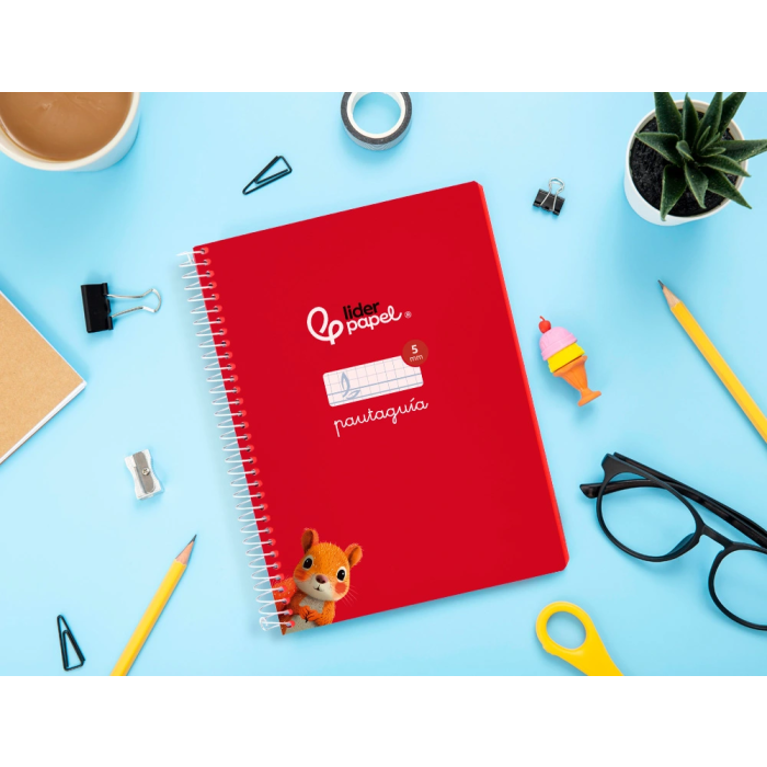 Liderpapel Cuaderno Espiral A5 Pautaguía Tapa Blanda 40 Hojas 75gr Cuadro Pautado 5mm Rojo 7