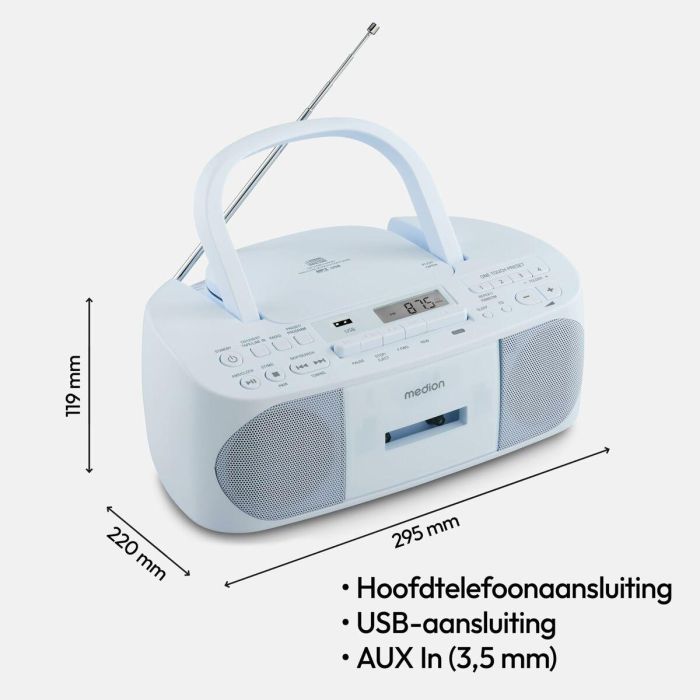 Medion AAAPE16805 Radio CD K7 FM con 2x3W RMS - Reproductor de Música Compacto y Portátil, Azul 1