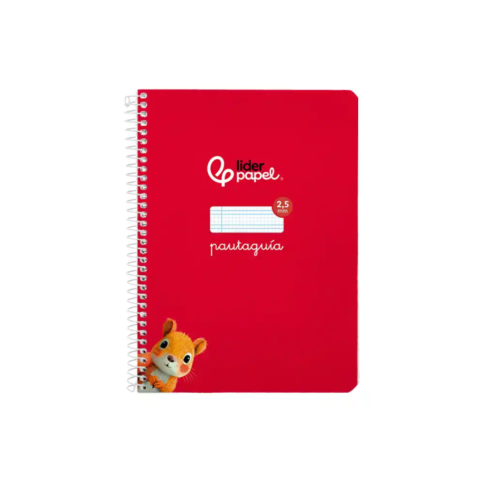 Liderpapel Cuaderno espiral Pautaguía A5 tapa blanda 40 hojas 75gr cuadro pautado 2,5mm color rojo 1