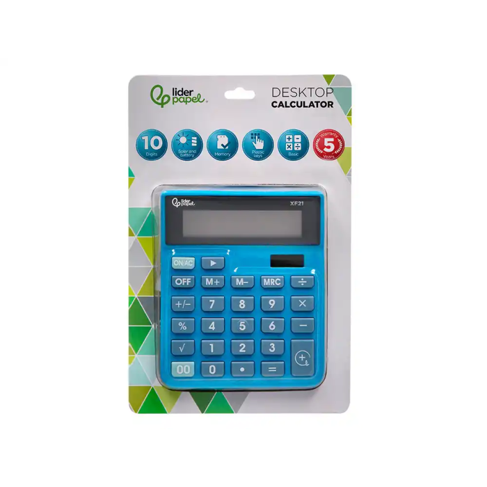 Liderpapel xf21 Calculadora de Sobremesa 10 Dígitos Solar y Pilas Color Azul 127x105x24 mm 1