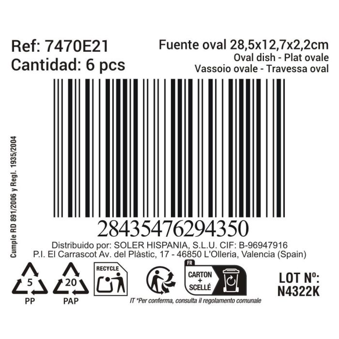 La Mediterranea Fuente Oval Black Clay, 28.5 x 12.7 x 2.2 cm (12 Unidades) 2
