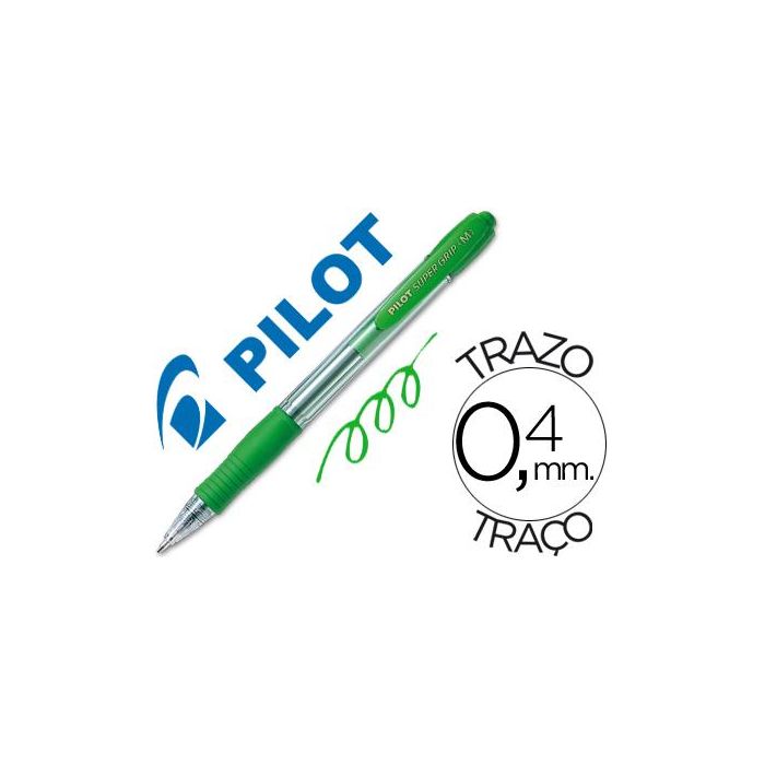 Boligrafo Pilot Super Grip Verde Retractil Sujecion De Caucho Tinta Base De Aceite 12 unidades