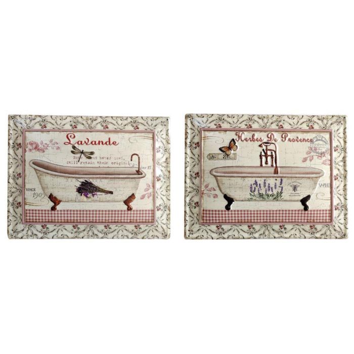 DKD Home Decor Decoración de Pared Romántica de Metal Rosa Beige para Baño, 4 Unidades con Diseños Surtidos, 33x25x1 cm
