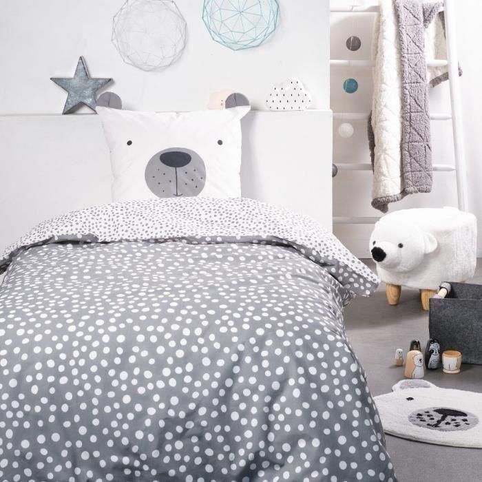 Juego de cama TODAY - funda nórdica 140x200 + 2 fundas de almohada 63x63 - 1 persona - FUNNY2.6 - Gris Juego de cama TODAY - funda nórdica 140x200 + 2 fundas de almohada 63x63 - 1 persona - FUNNY2.6 - Gris